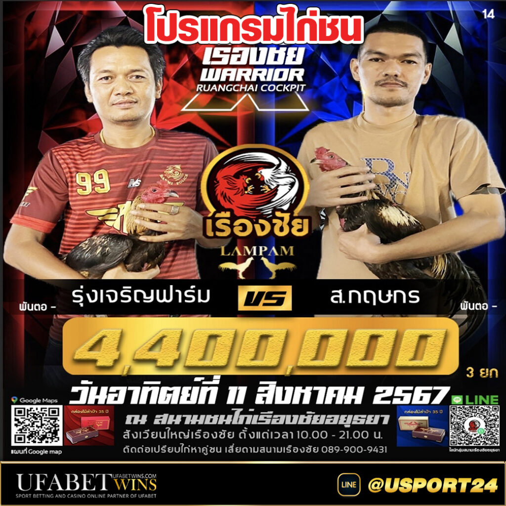 สนามชนไก่เรืองชัย(อยุธยา) อาทิตย์ที่11สิงหาคม2567