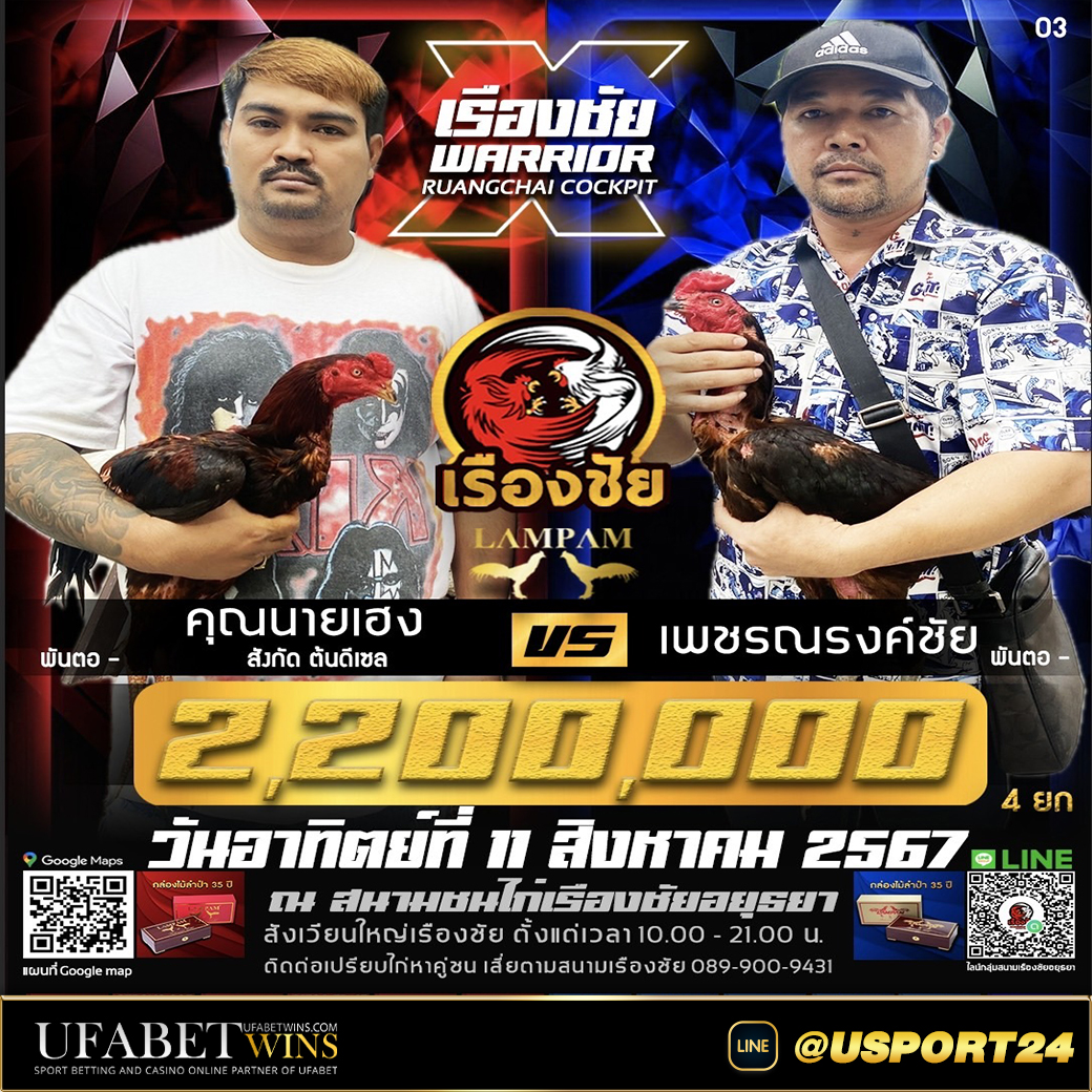 สนามชนไก่เรืองชัย(อยุธยา) อาทิตย์ที่11สิงหาคม2567