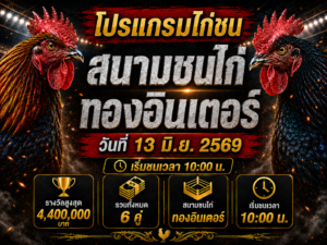โปรแกรมไก่ชน วันที่ 13 มิ.ย. 2569 สนามชนไก่นานาชาติเจ้าสัว | เริ่มชนเวลา 10:00 น.